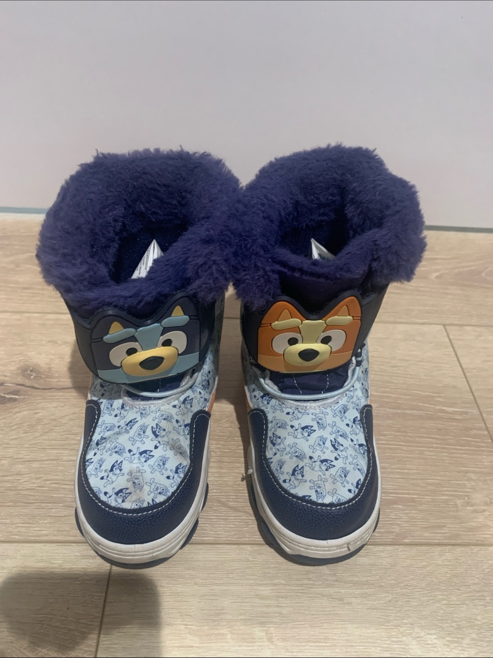 Kids Navy Furry-Lined Character Snow Boots